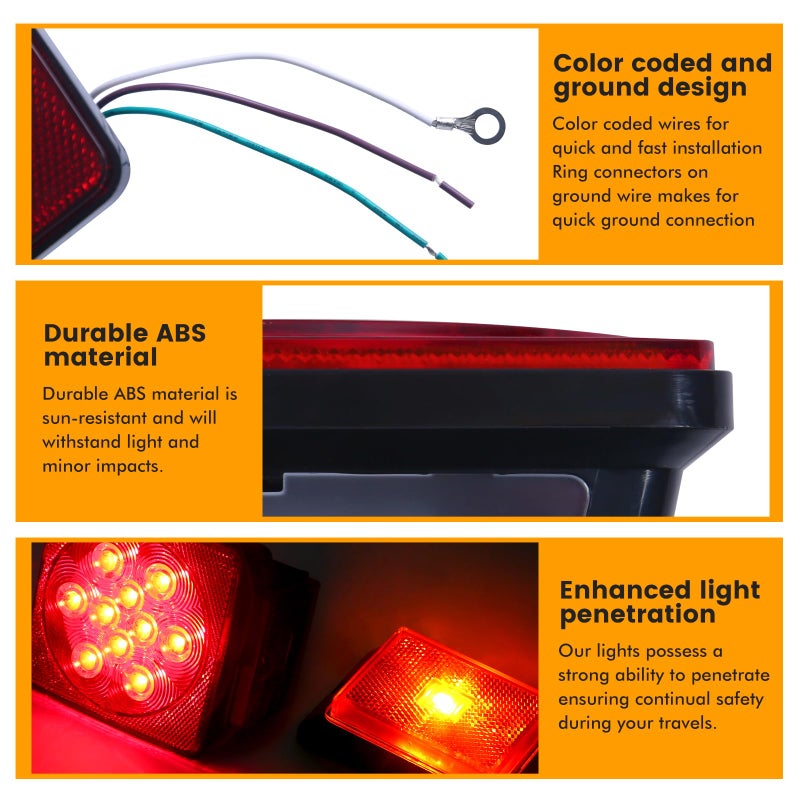 MAXXHAUL 70205 Trailer Light Kit - 12V All LED, Left and Right Waterproof Submersible for Trailers, Boat Trailer Truck Marine Camper RV Snowmobile, Red - Image 4
